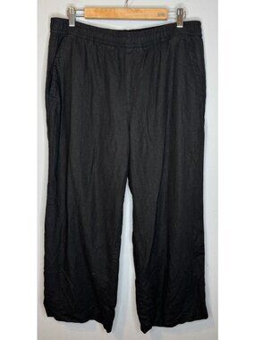 Old Navy Women’s Large Petite Black Linen Blend Pants Wide Leg Elastic Waist